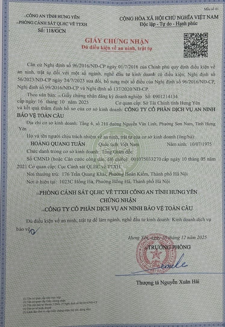 Giấy chứng nhận an ninh trật tự